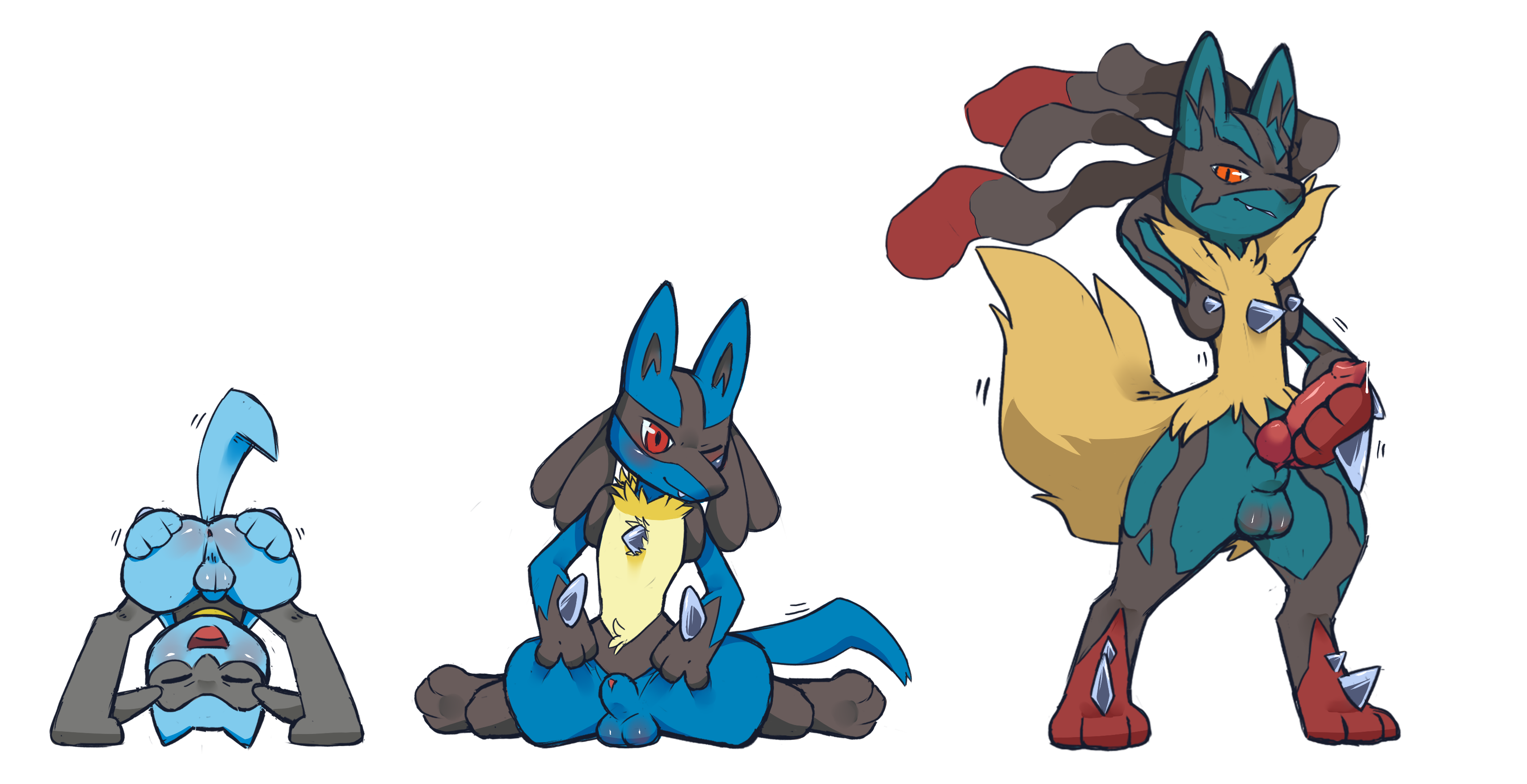 lucario and mega lucario (pokemon) drawn by gou_(user_wmrx5448)